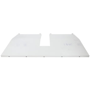The AGCO RIGHT HAND WEARPLATE - D28285084, a white rectangular sheet of material, features a U-shaped cutout in the center and small tabs along the top edge.