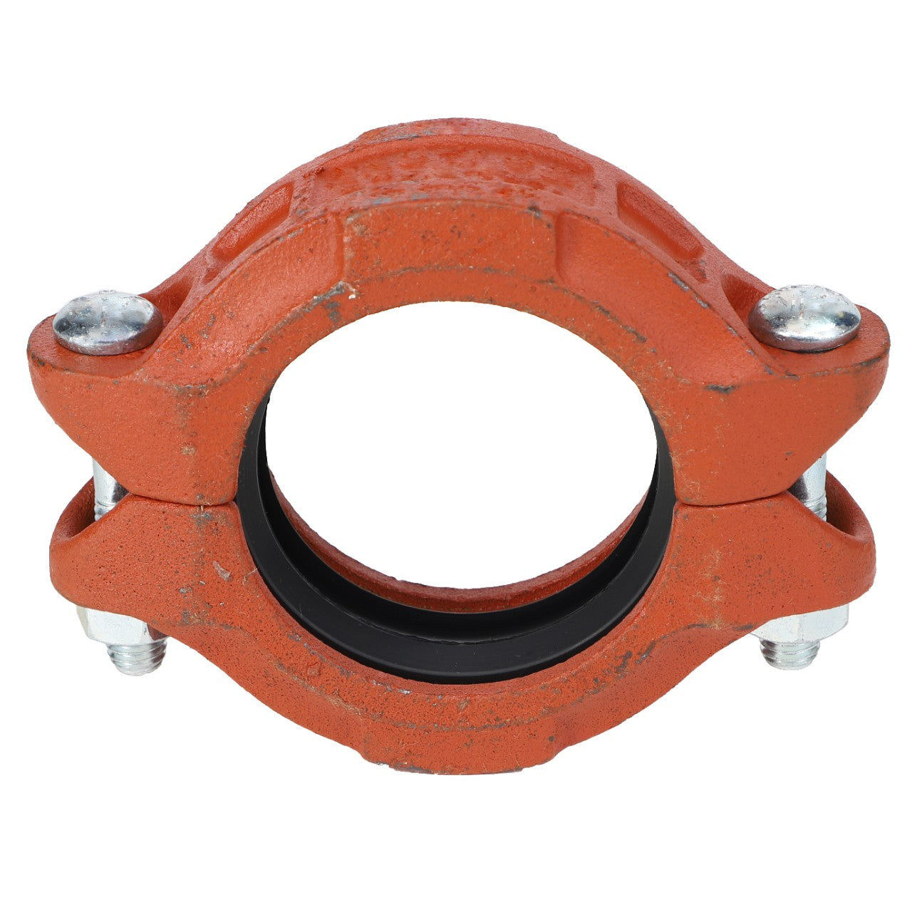 The AGCO | COUPLING - AG521139, a red mechanical pipe coupling with two bolts to secure connections in piping systems, renowned for its durability and reliability, is now available among AGCO Genuine Parts. Ideal for various application equipment parts, ensuring seamless and long-lasting performance.