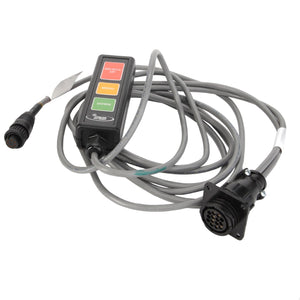 The AGCO | BOX - AG610788 handheld controller, branded under AGCO, features three buttons (select, menu, down) and is connected by a long cable equipped with multi-pin connectors at both ends.