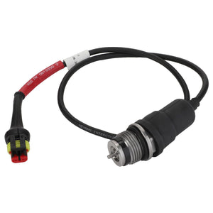 Image of the AGCO | Indicator - Acv0813230, a black automotive sensor featuring a threaded metal end and attached cable, terminating in a red and black connector. No Current Product Description Available.