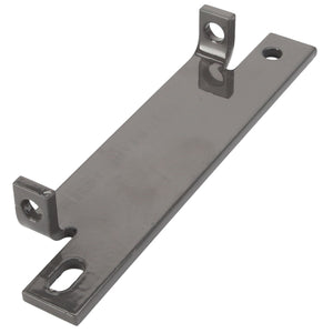 The AGCO | HINGE - D28851231 is a rectangular metal bracket featuring three mounting holes: two cylindrical and one elongated.