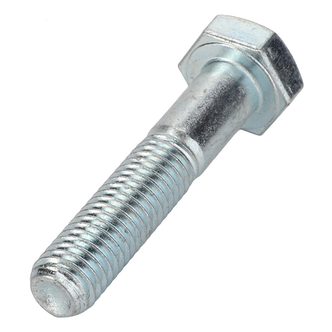 A close-up view of the AGCO | HEXAGONAL HEAD BOLT - 0901-11-03-00 featuring a metallic hex bolt with a threaded shaft and a hexagonal head. No current product description information is available.