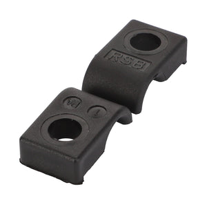 The AGCO Clamp - Acp0665670 is a black plastic component featuring two holes of differing sizes and the marking "RS-B" engraved on one side. No current product description available.