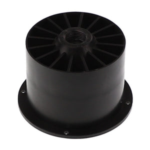 The AGCO | TURBINE - AG708713, a sleek black cylindrical object, features a threaded hole at the top and is complemented by a flanged base with multiple screw holes for secure attachment.