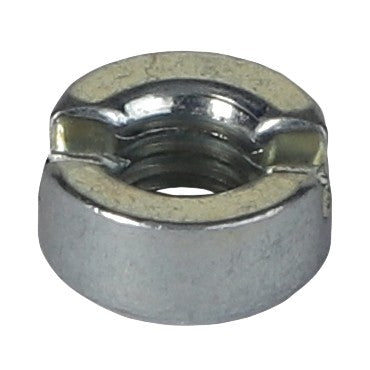 A close-up image of the AGCO Nut - Acw1545900, a metal lock nut featuring a toothed flange to prevent loosening. No current product description information is available.