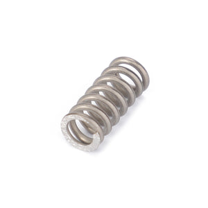 A metal compression spring, coiled with closely spaced turns, lies on a white background, showcasing precision akin to the engineering of an AGCO Compression Spring - 945870030050.