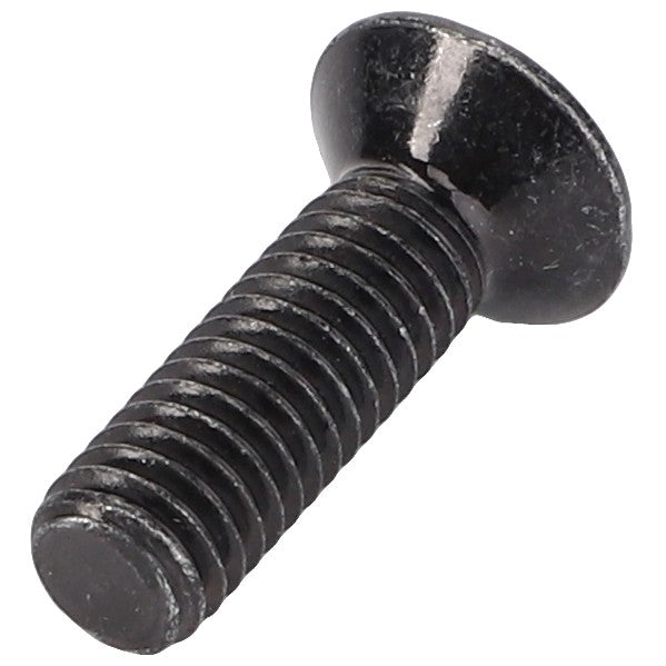 Current product description: Close-up of the AGCO Screw - Va023457, featuring a black metal construction with a flat, round head and threaded shaft, ideal for fastening purposes.