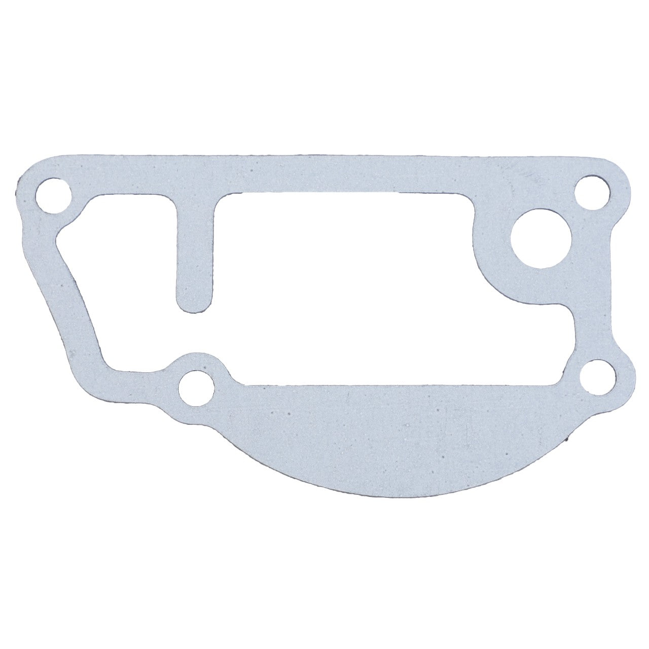 The AGCO | Joint - 3641882M1 is a white gasket featuring multiple holes and a rectangular cutout, used for sealing machinery or automotive components, and is compatible with brands like Massey Ferguson.