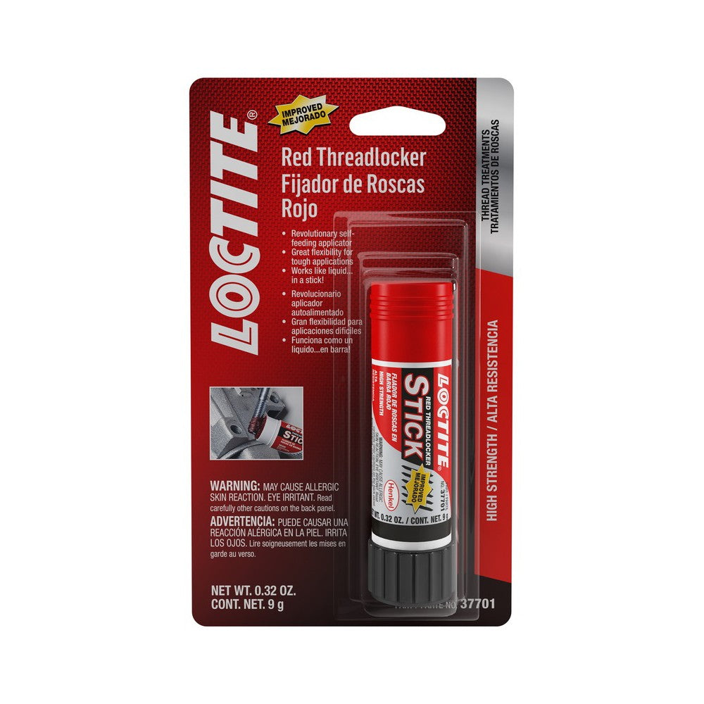 Loctite® Red Stick Threadlocker, 9 Grams from AGCO (Product Code: ACP0039280) is available in a convenient stick form and comes packaged in a blister pack with both English and Spanish labels. For more detailed product descriptions or assistance with ordering, our support team is ready to help. Please note that warning labels indicate potential allergic reactions.