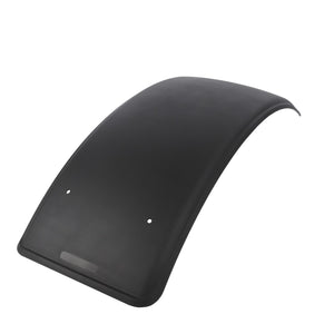 The AGCO Fender, 520 mm - 4285092M3, is a black, curved vehicle fender featuring a smooth surface and two small holes near one edge for easy attachment. Designed to fit Massey Ferguson models as an AGCO Parts Genuine replacement, this component ensures both durability and style.