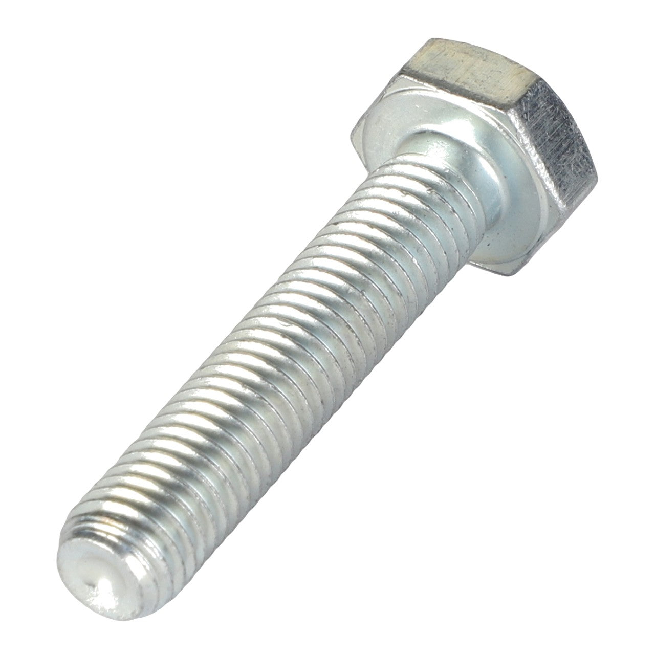 The AGCO Hex Cap Screw - Va020862, a sleek silver fastener from AGCO, features a threaded shaft and a hexagonal head.