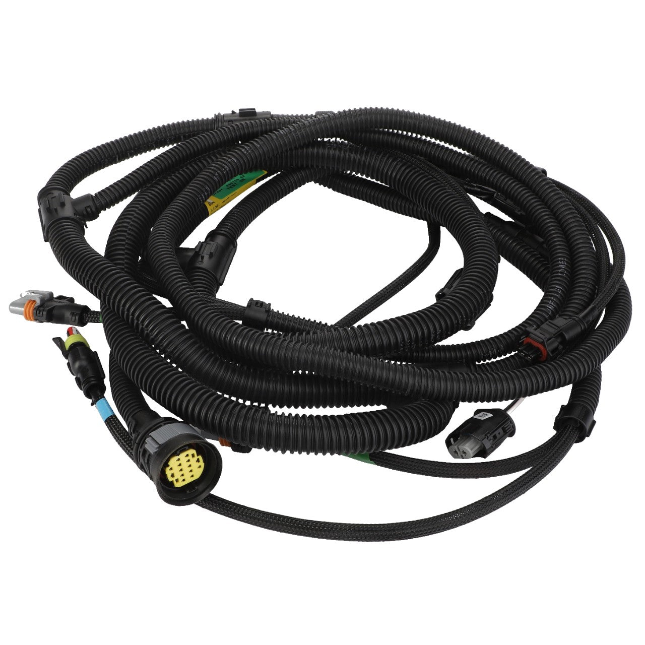 A coiled black automotive wiring harness with multiple colored connectors, known as the AGCO | Harness - Acw380579A by AGCO. No current product description information is available.