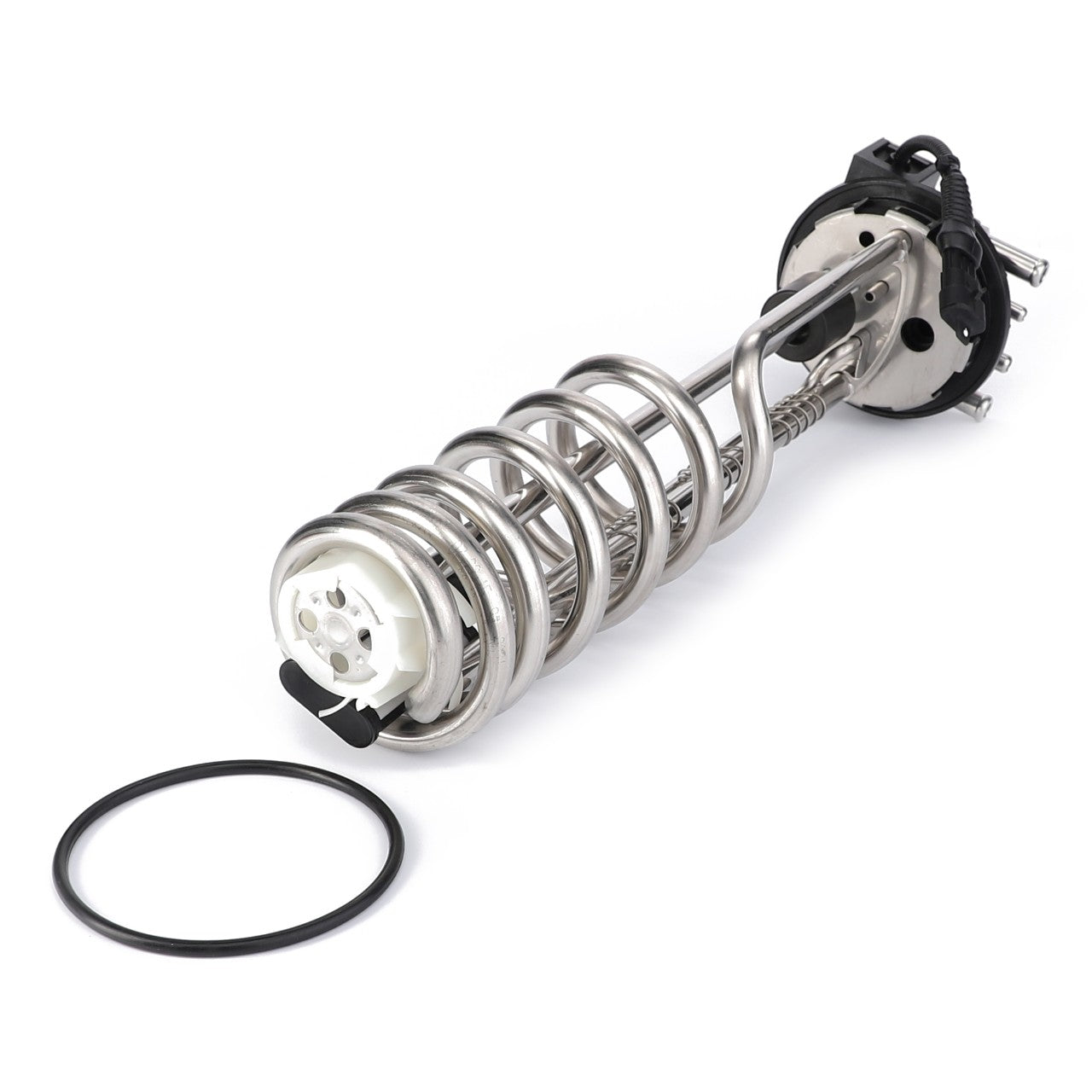 The AGCO Urea Sensor - 4355030M2 features a coiled metal heating element and black plastic components, designed specifically for Fendt Fitment, and includes a black rubber ring.