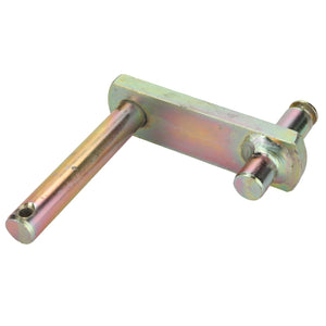 The AGCO | Lever - Fel140463 is a metal L-shaped bracket featuring two cylindrical rods extending perpendicularly from the same side of its flat rectangular base. No current product description is available for this item.