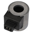 Image of the AGCO Magnet Coil - F260310151020 featuring a cylindrical solenoid design with a circular opening in the center and an electrical connector plug on the side. Please note, no current product description available.