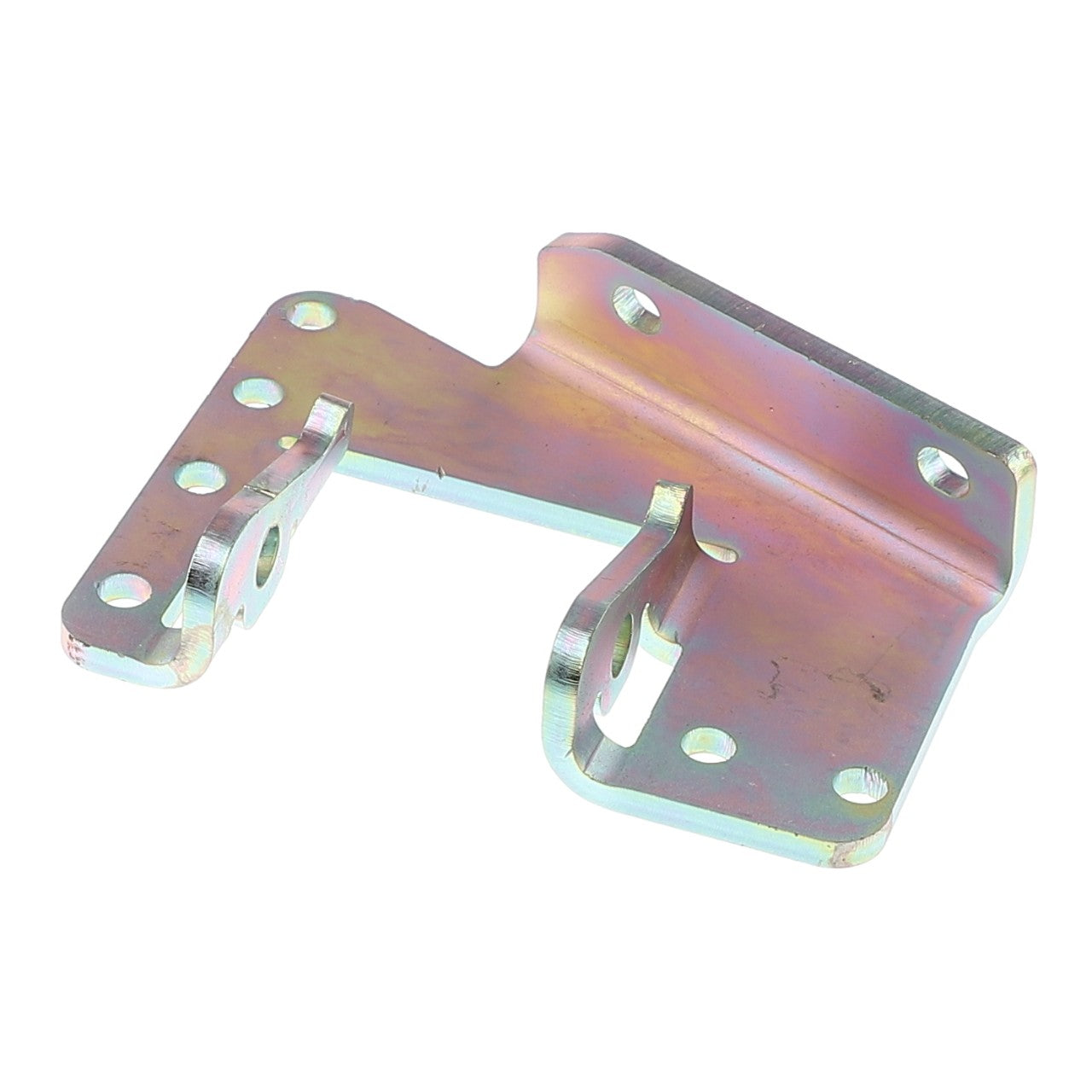 The AGCO Shield Bracket - Acw5001200 is a robust metallic, L-shaped bracket with multiple precisely drilled holes for versatile mounting applications.