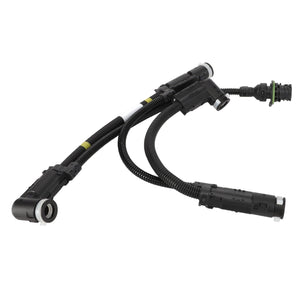 A black, multi-connector automotive wiring harness with corrugated tubing and multiple plug ends, tailored for Valtra tractors and Fendt Vario S4 models, known as AGCO | Hose - H842200730010 by AGCO.