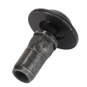 The AGCO Bolt - Acw1411290 from the brand AGCO is a black metal valve stem with a rounded cap and a knurled body, commonly used in tire inflation systems.