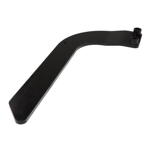 A black, curved metal bracket with a flat, extended arm and two cylindrical attachment points at one end. It is known as the "LEFT HAND COWL - AL10357745" from the AGCO brand; specific usage information is not provided.