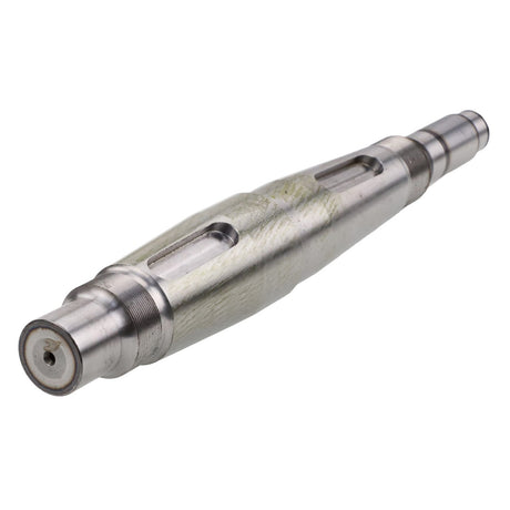 The AGCO Pto Shaft - 6209771M2 by AGCO is a metallic, cylindrical machine part with a gracefully tapered middle section and intricately grooved details along its sleek body.