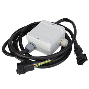 A coiled AGCO electrical cable harness (ACP0307790) with connectors, attached to a grey junction box featuring multiple ports. Product description currently unavailable.