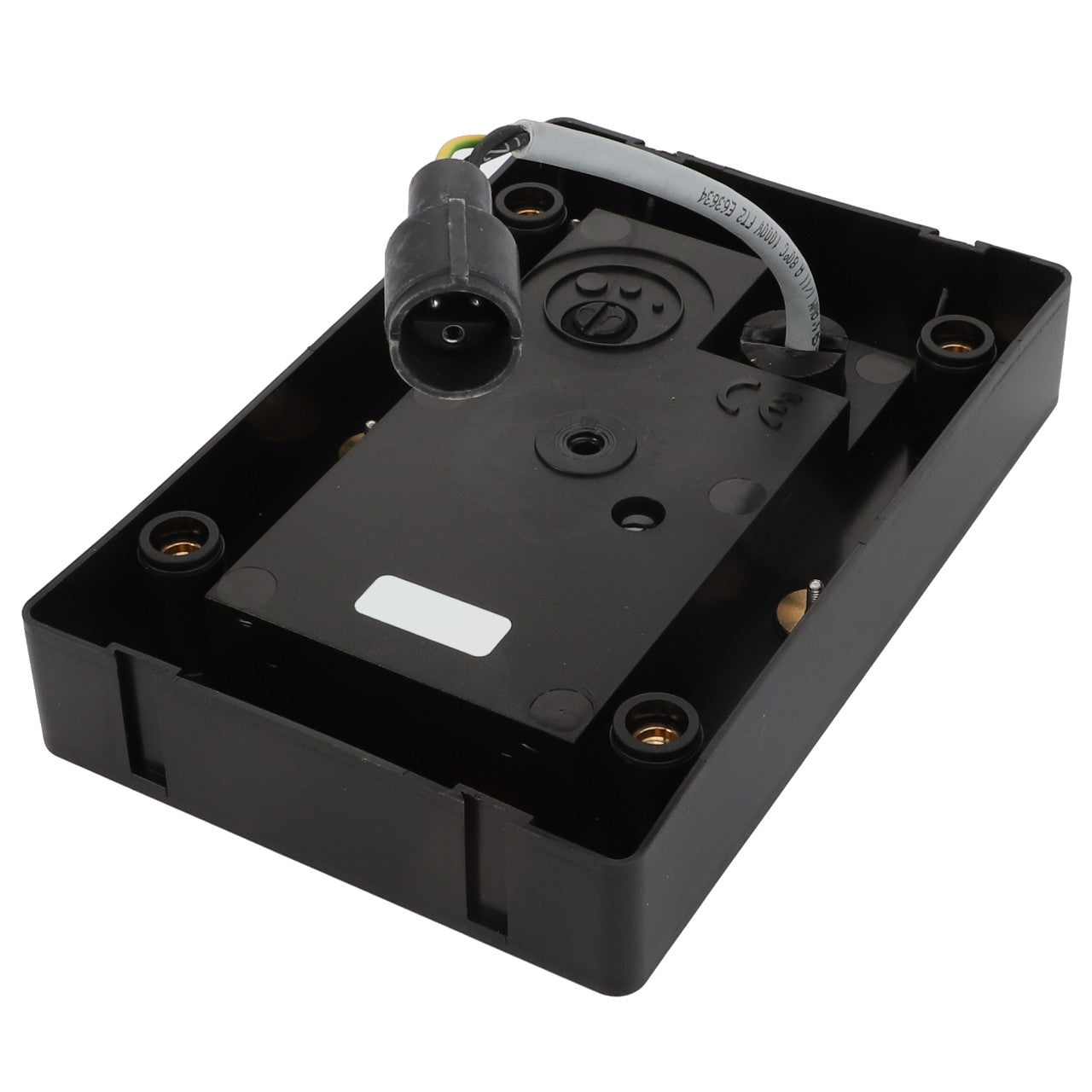 A black AGCO | SENSOR - D44900774 electronic device enclosure with a connected cable and connector. The product description reveals various screws and internal components visible, but no current information is available about its specifications.