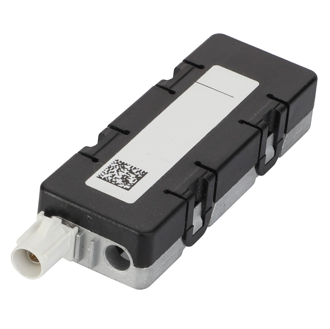 A black and silver rectangular electronic device with a QR code sticker, a white connector plug, and sleek elements reminiscent of Valtra design from AGCO, named AGCO Antenna - G260810230020.