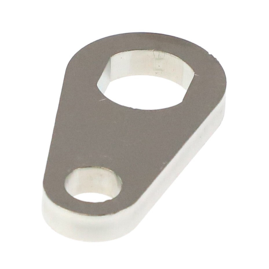 The AGCO Locking Plate - Acw0889230 is a thin, metallic bracket featuring a hexagonal hole and a smaller circular hole. No additional product description information is currently available.