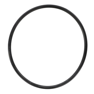 A close-up image of the AGCO Seal, Fuel Filter - F716201060080, circular in shape and made of black rubber, displayed against a white background. Ideal for maintenance and repair tasks.