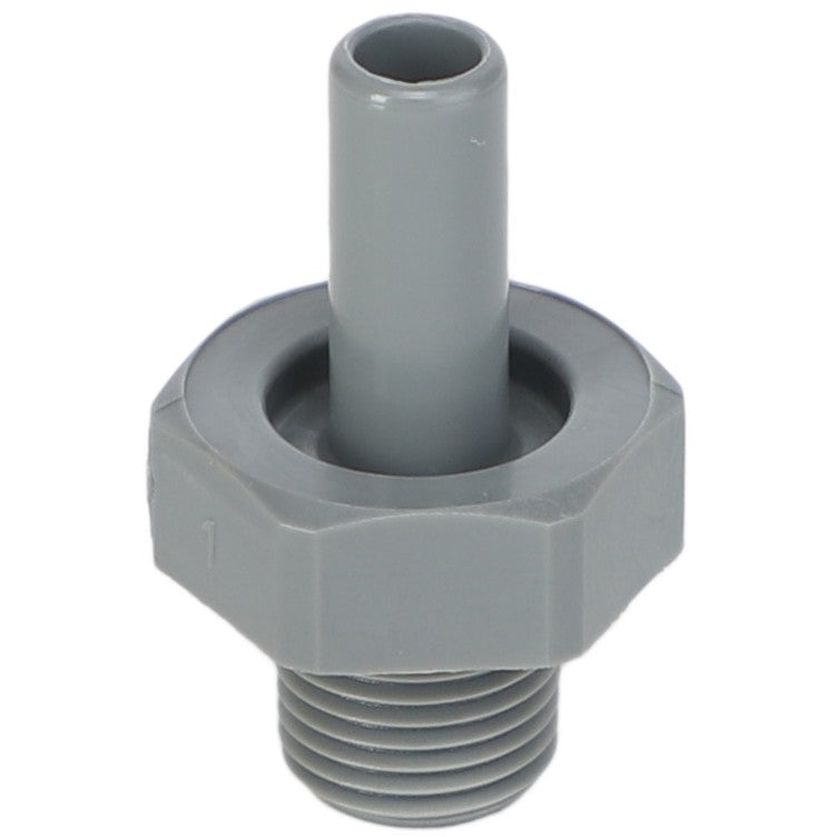 The AGCO | TUBE STEM - AG516475 is a grey, cylindrical plastic fitting featuring a threaded end and a smooth protruding tube. Currently, no additional product description information is available.