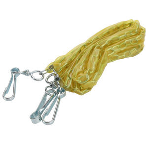 The AGCO Cable - Acp0322010, a yellow, coiled plastic chain, features durable metallic hooks and sturdy clips attached at one end.