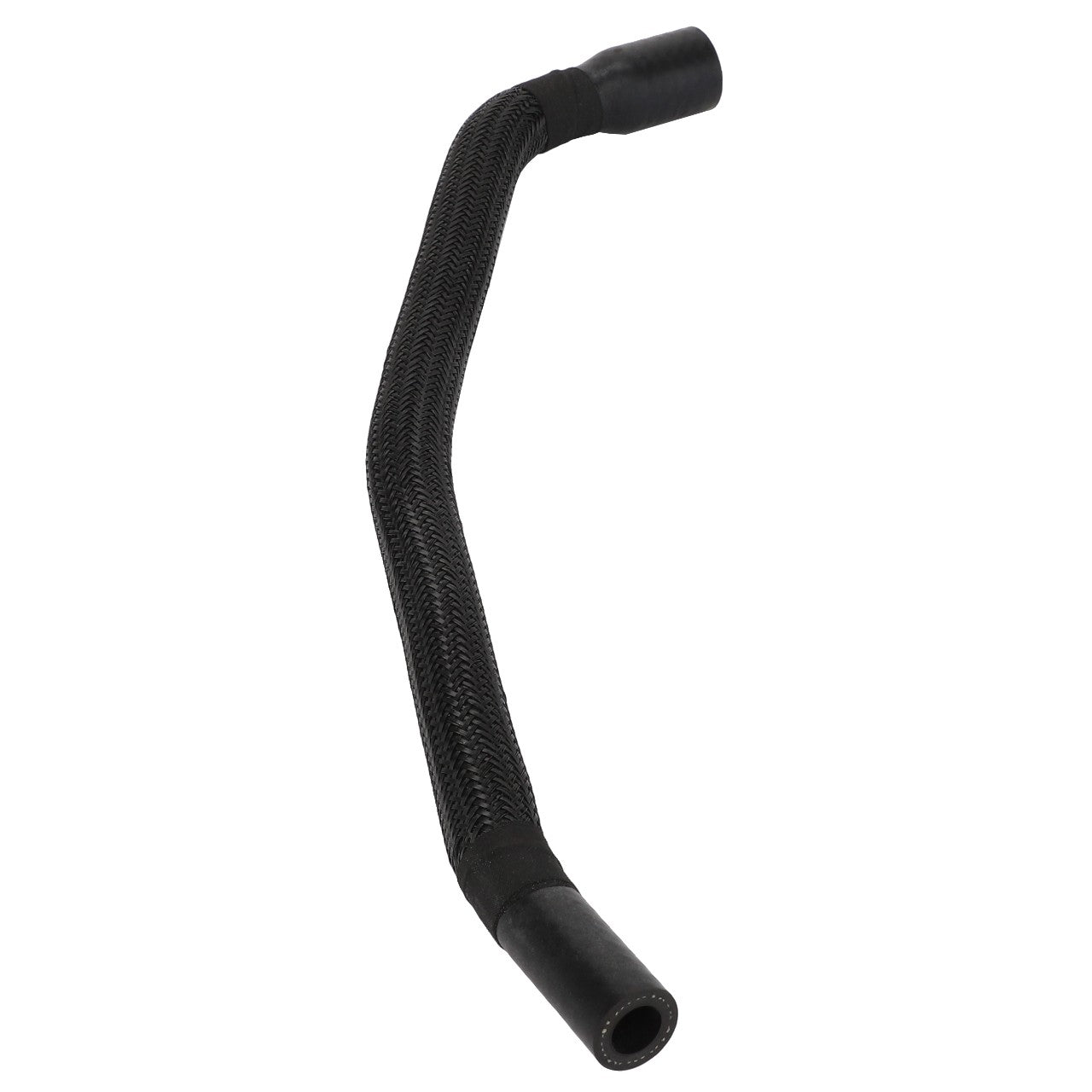 The AGCO Coolant Hose - Acw8504280 is a flexible black rubber hose with a textured surface that bends in an S-shape.