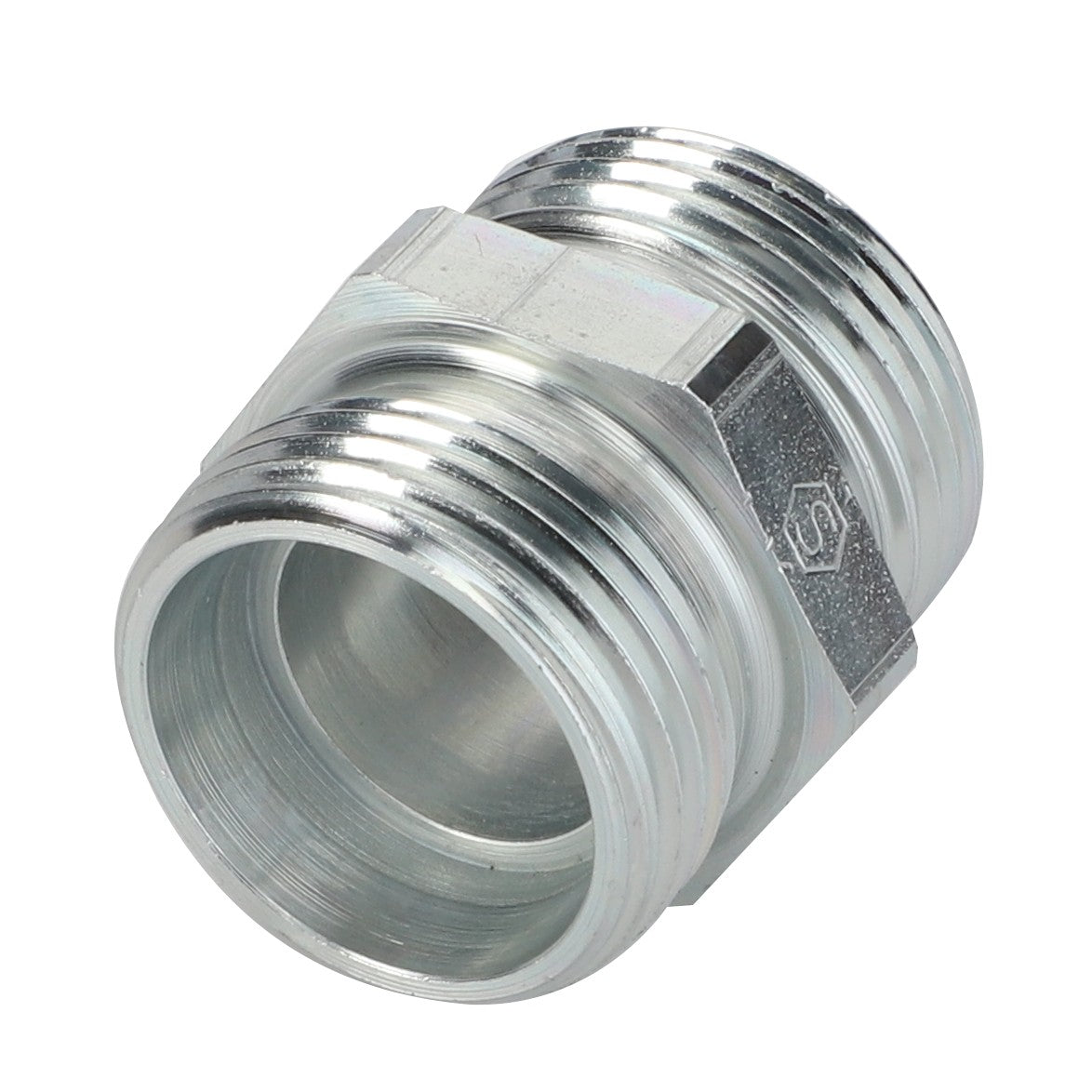 A close-up of AGCO's metallic plumbing pipe fitting, specifically the Union - Acw1634930 model with threaded ends, designed for connecting pipes. Currently, no further product description information is available.