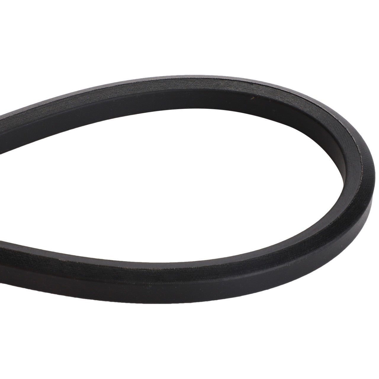 A sleek black rubber belt shaped in a loop with a flat and smooth surface. Unfortunately, no current product description information is available for the AGCO | BELT - D41972200 by AGCO.