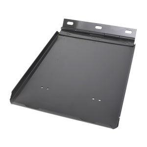 The AGCO Door - Acx009947A is a metal tray with raised edges, equipped with a hinged backplate that includes two small surface holes and mounting points.