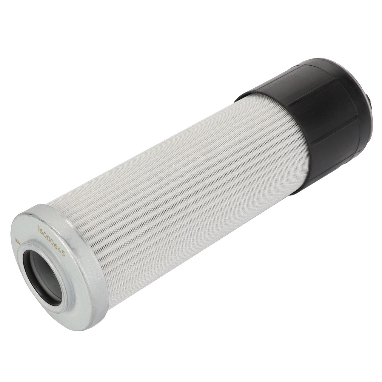 AGCO ELEMENT, FILTER - D49030053 features a cylindrical design with a metal mesh body, a black plastic cap on one end, and a silver circular opening on the other end. No current product description information is available.