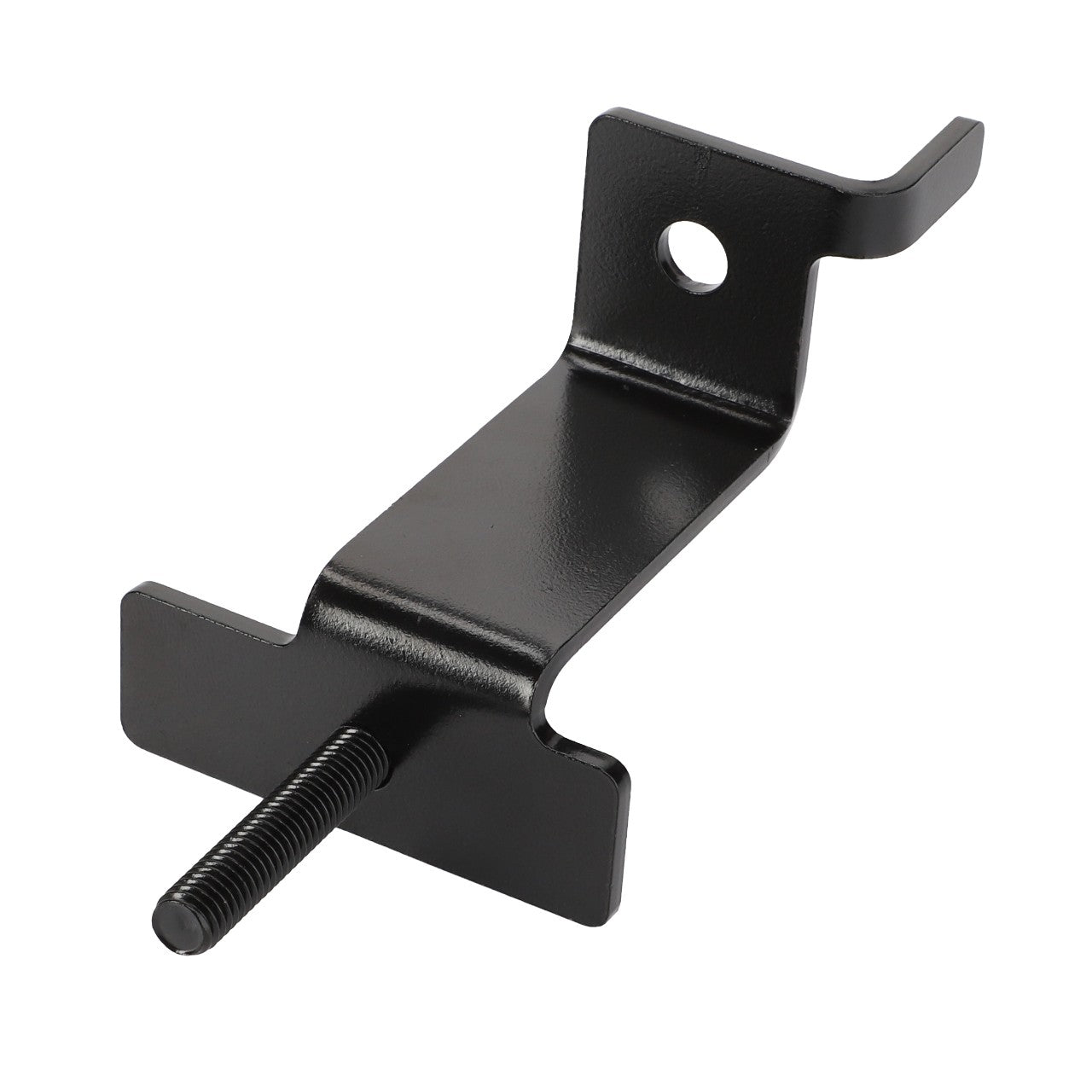 The AGCO | Support - Acw043020A by AGCO is a black metal bracket featuring a threaded screw and curved ends. Product description information is currently unavailable.