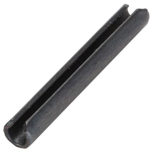 A single black metal roll pin with a cylindrical shape and a longitudinal split down the center, known as AGCO | Pin - La14164370 by AGCO. No current product description available.