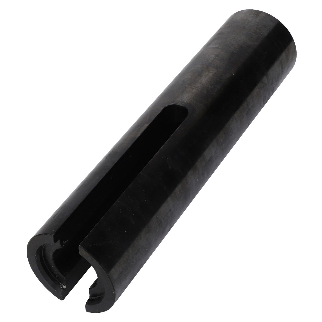 The AGCO | TOOL - ACT0028880 is a cylindrical black metal rod featuring a longitudinal slot along its side, expertly designed for precision applications. Please contact our support team for assistance with your order.