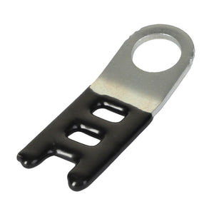 The AGCO LADDER CLIP - CH4P-7428 features an open circular connector on one end and two rectangular slots on the other, partially covered in black insulation. Product description information is currently unavailable for this item.