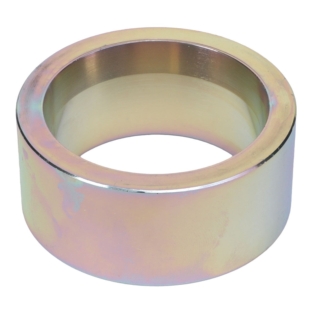 The AGCO Spacer - Acw103982A is a metallic cylindrical ring featuring a smooth, reflective surface with shades of silver and subtle iridescent hues. No current product description information is available.