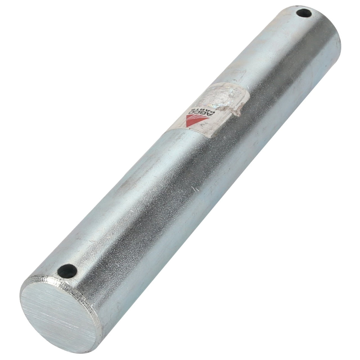 A cylindrical metal rod identified as AGCO | Pin - Acp0027660, featuring two small holes near either end and a partially torn label in the center. No current product description is available for this item.