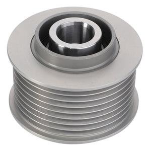 The AGCO | Pulley - Acw1850300 is a high-quality metal pulley crafted by AGCO, featuring precision-engineered grooves and a central hole. It is specifically designed for guiding belts and enhancing mechanical advantage in complex machinery systems.