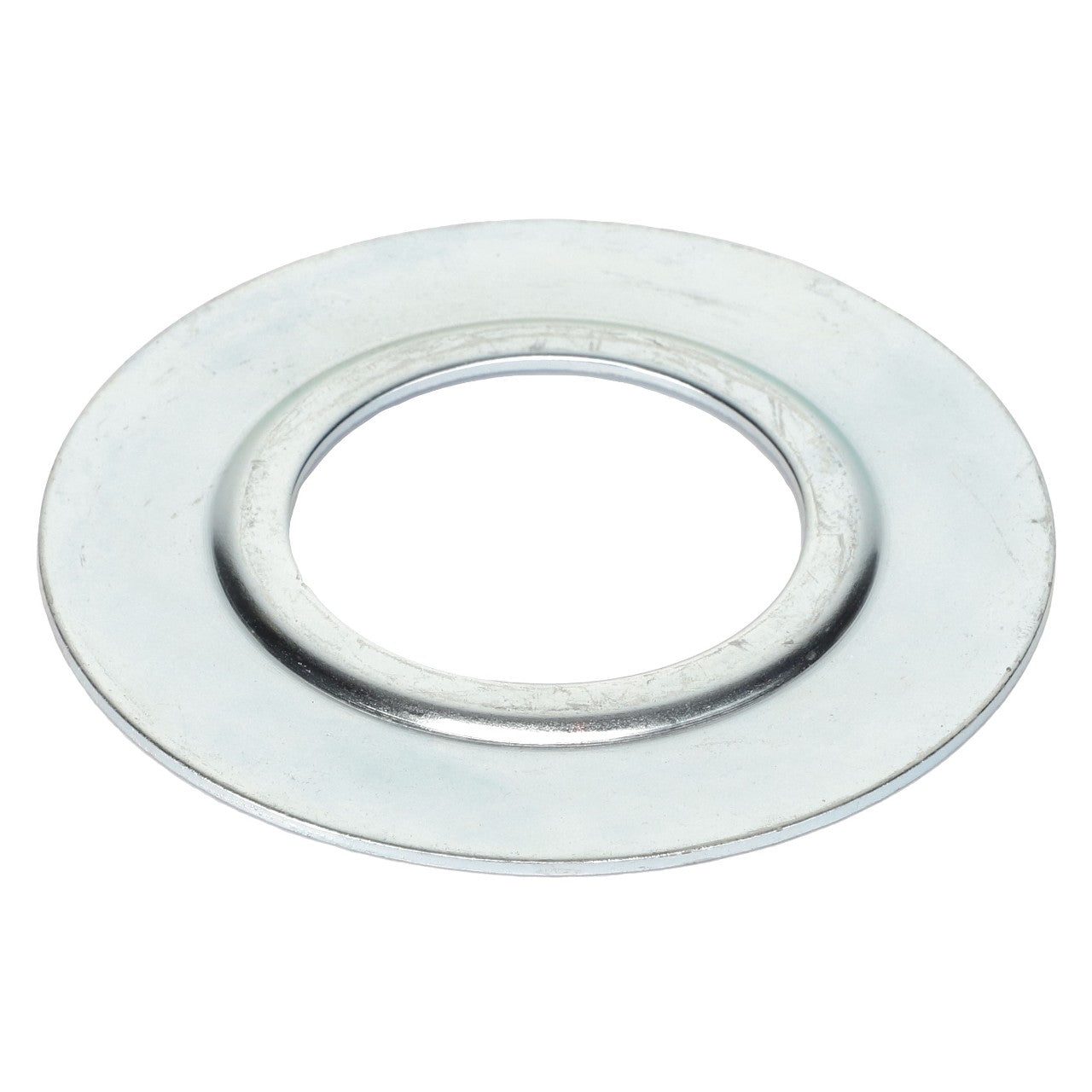 The AGCO Seal Ring - Acp0287520 is a flat, circular metal washer featuring a large central hole and slightly raised, rounded edges. Currently, there is no detailed product description available for this item.