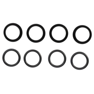 Eight black rubber O-rings, included in the AGCO Kit 3900386M91 for Massey Ferguson models, are arranged in two rows of four against a white background.