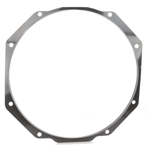 A polished metal gasket with a circular shape and multiple evenly spaced bolt holes around the perimeter; no current product description information is available for the AGCO Air-Cooling Fan - Acw340479A.