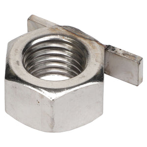 A hex nut with an attached tab, known as the AGCO | HEX NUT - AG724347 by AGCO; no current product description information is available.