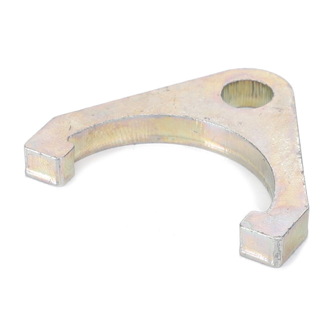 AGCO Bridle - 4366451M1, a metal U-shaped bracket with a single circular hole near one end, possibly used for securing or mounting components on Massey Ferguson models.