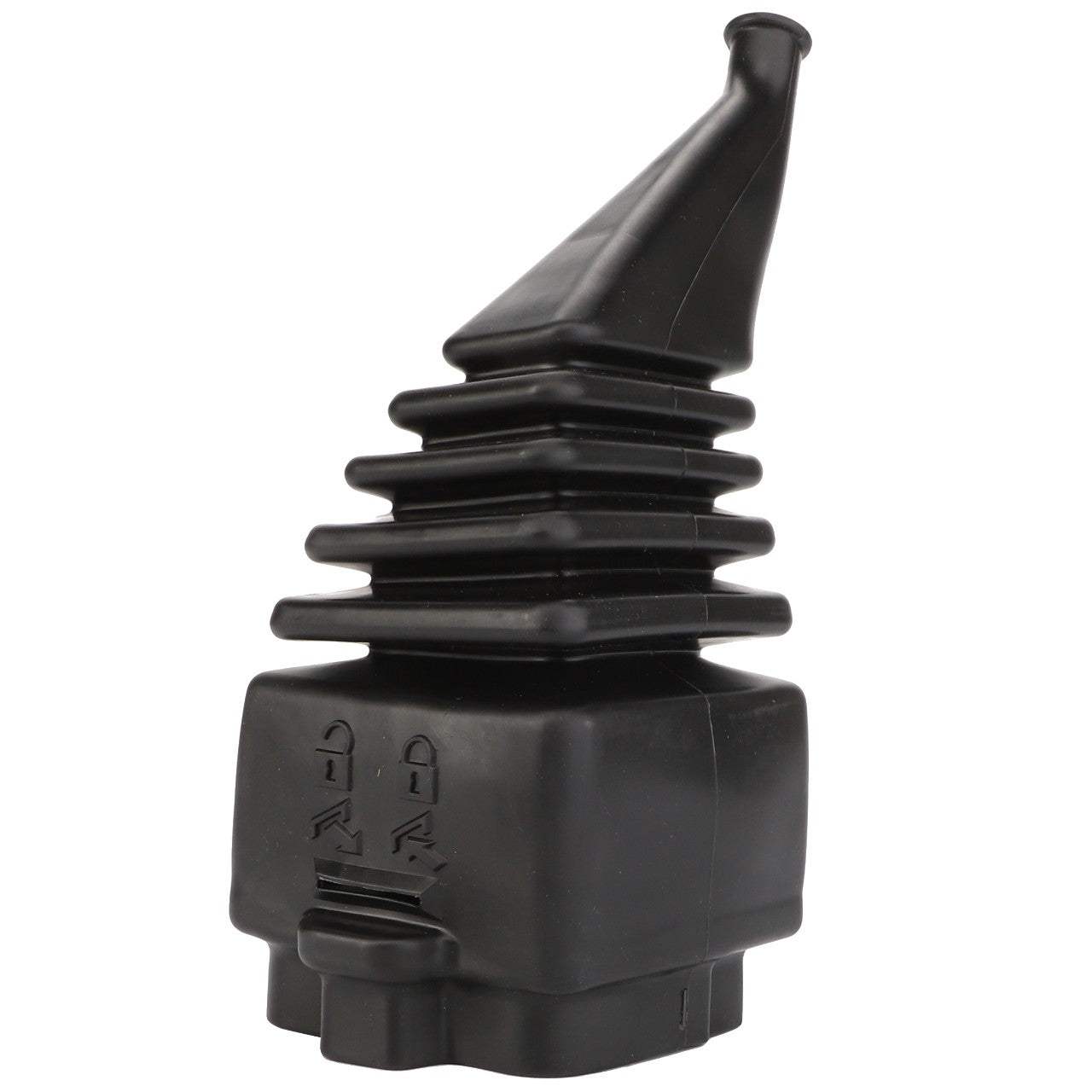 The AGCO | Bellow - Acp0395850 is a black, accordion-style automotive gear shifter boot with locking mechanisms, designed for vehicle gear lever protection and aesthetics.