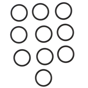 Ten black rubber O-rings are arranged in a triangular pattern on a white background. These O-rings are part of the AGCO | O-RING KIT - AL4500385 by AGCO.